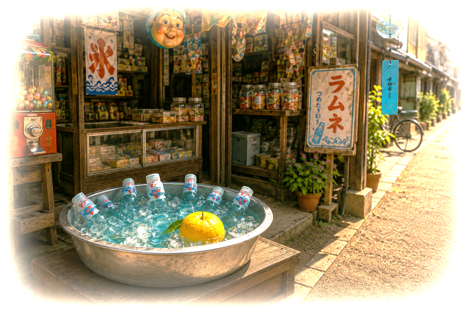 昭和の駄菓子屋とラムネの夏景色